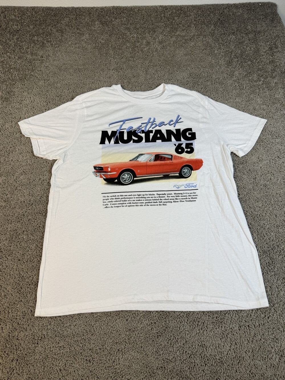 Ford Shirt Mens XL White Mustang '65 Graphic Crew Neck Cotton Polyester